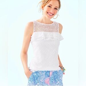 NWT Lilly Pulitzer Resort White Flowing Leaf Lace Janine Sleeveless Top! Sz L